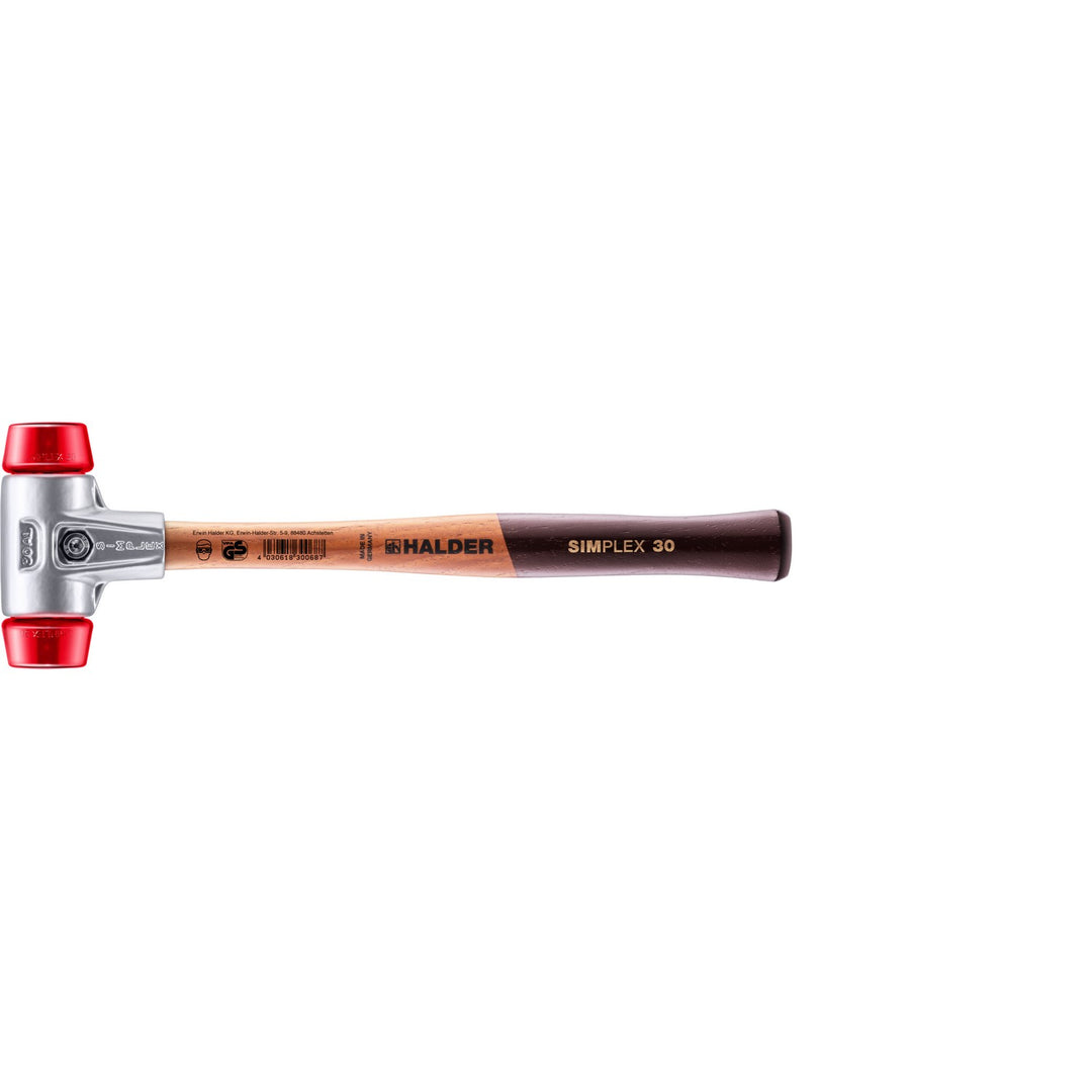 Halder 3106.030 Simplex Mallet with Red Acetate Plastic Inserts Lightweight Aluminum Housing and Wood Handle