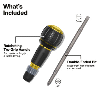 Klein Tools 32960ARCHT Ratcheting Fastbit Tru-Grip Screwdriver, Phillips, Slotted Bits