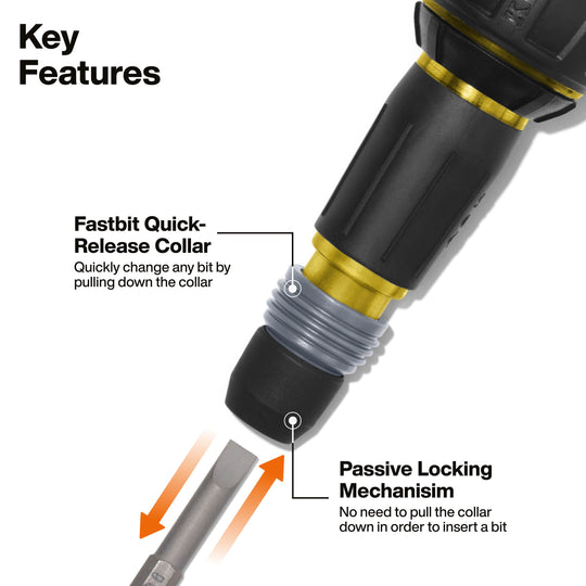Klein Tools 32960ARCHT Ratcheting Fastbit Tru-Grip Screwdriver, Phillips, Slotted Bits
