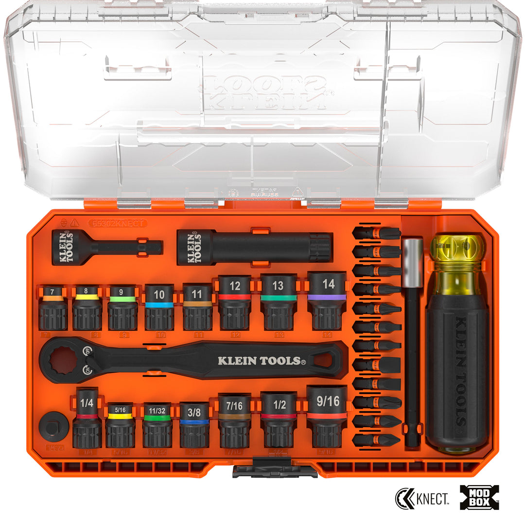 Klein Tools 65302KNECT KNECT Pass-Through and Impact Socket Set, SAE and Metric, 33-Piece