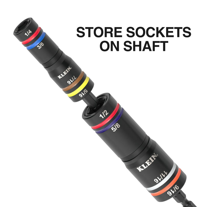 Klein Tools 656QS KNECT Quad-24 Heavy-Duty Impact Flip Sockets, SAE and Metric, 9 Pc.