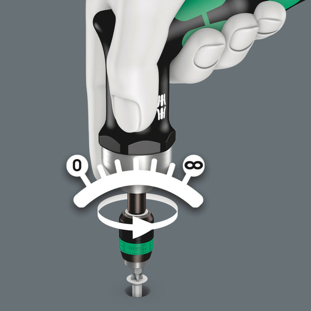 Wera Series 7400 Kraftform pistol handle, pre-set adjustable torque screwdrivers (3.0-8.8 Nm) with Rapidaptor quick-release chuck, 7463 x 4.0 Nm x 4.0-8.8 Nm