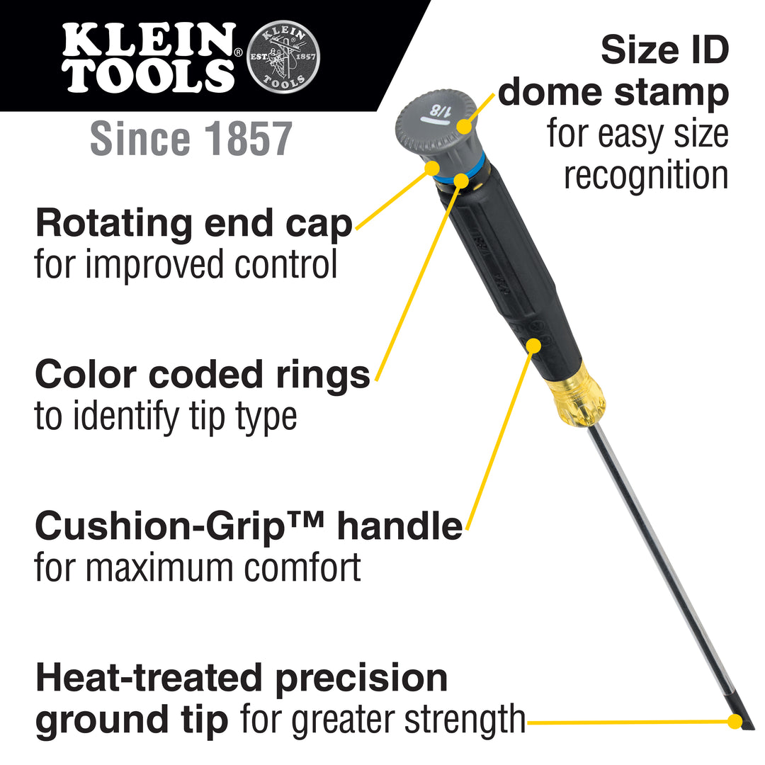 Klein Tools 6243 Precision Screwdriver, 3/32" Slotted, 3" Shank