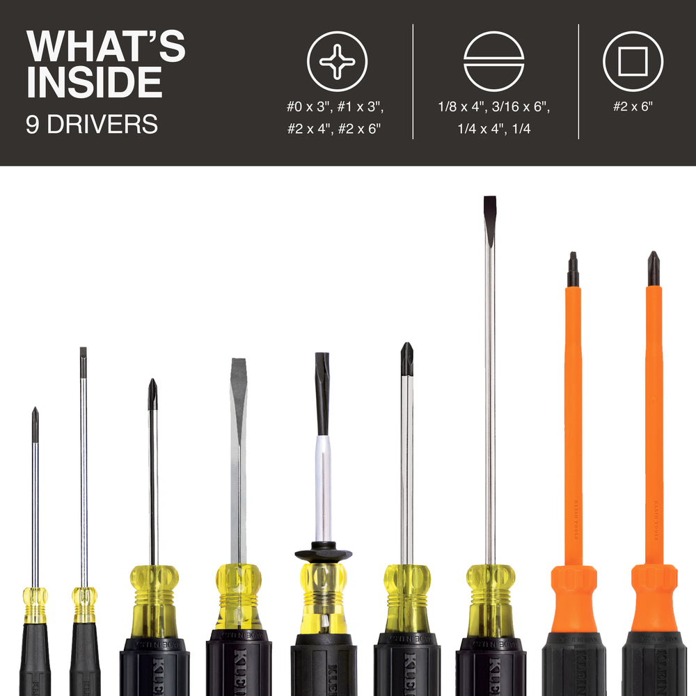 Klein Tools 85850 Electrician Screwdriver Set, 9 Pc.