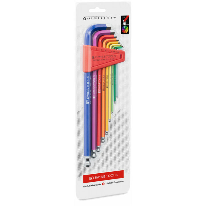 PB Swiss Tools PB 212.LH-10 RB CN Rainbow Ball End Hex Set, 1.5 - 10 mm, 9 Pc.