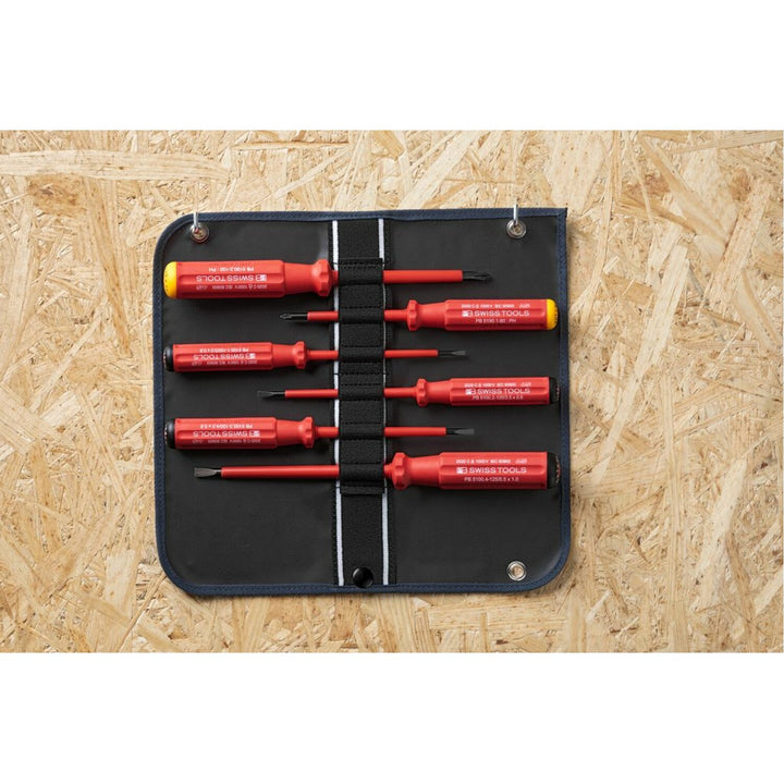PB Swiss PB 5542.SU GY Screwdriver Set Slotted/Phillips in Roll-Up Case with Classic VDE Handle, 6 Pcs