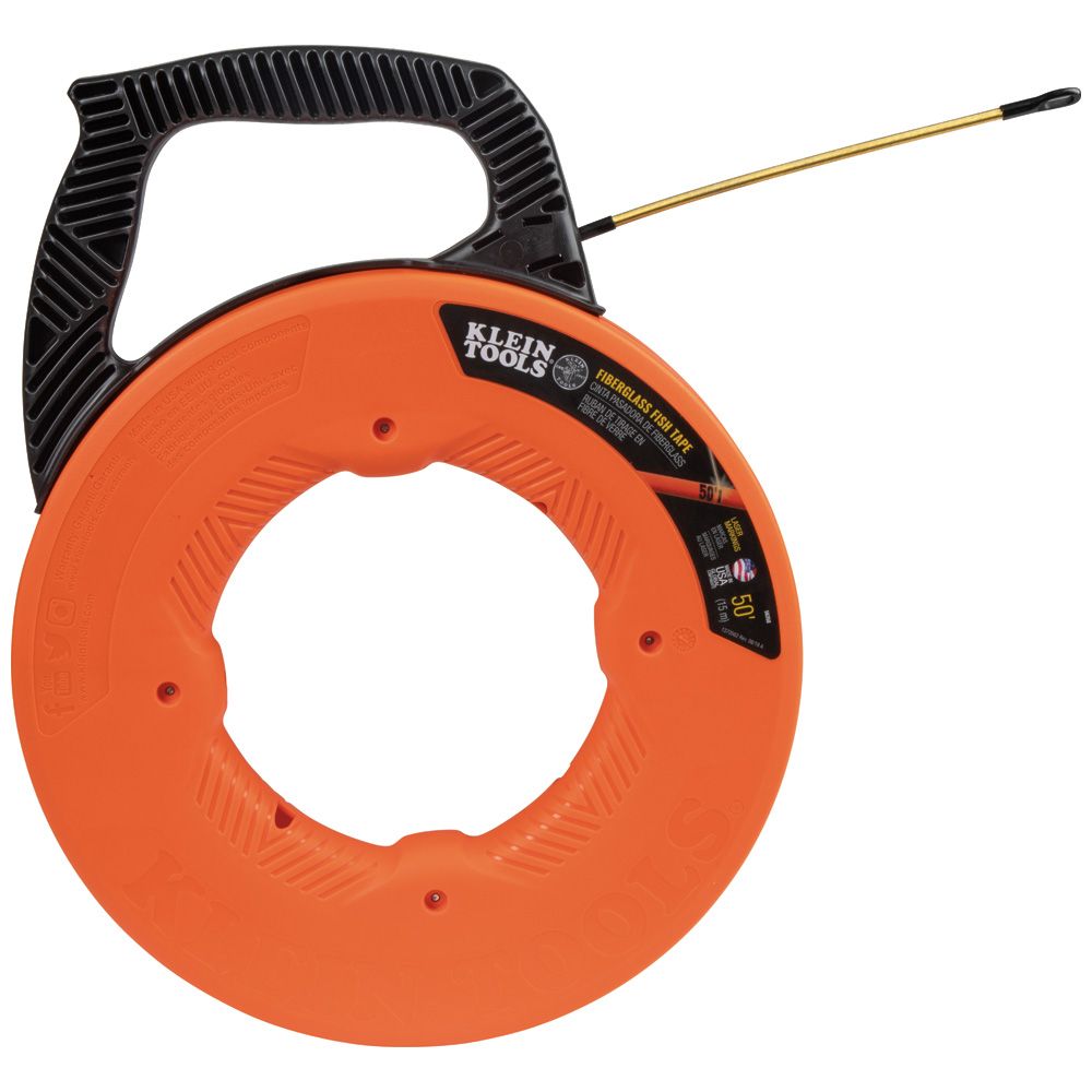 Klein Tools 56350 Fiberglass Fish Tape with Spiral Steel Leader, 50-Foot