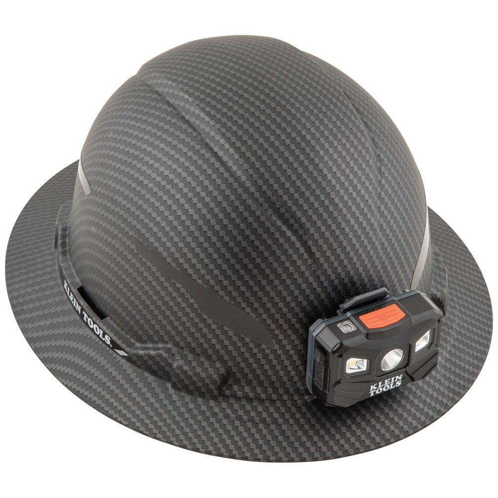 Klein Tools 60346 Hard Hat, Premium KARBN™, Non-Vented Full Brim, Class E with Headlamp