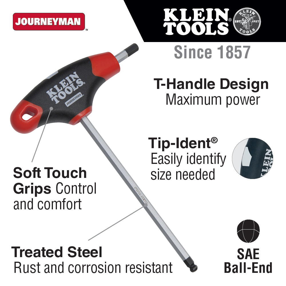 Klein Tools JTH6E10BE Journeyman Ball End T-Handle Hex Key, 6" x 5/32"