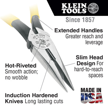 Klein Tools D203-8-GLW Pliers, Long Nose Side-Cutters, Hi-Viz, 8"