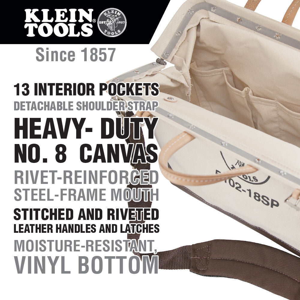 Klein Tools 5102-18SP Deluxe Canvas Tool Bag, 18-Inch