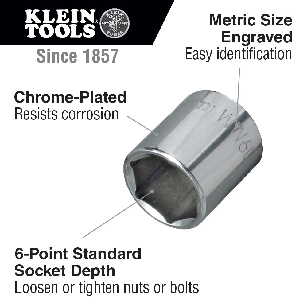 Klein Tools 65917 17 mm Metric 6-Point Socket, 3/8-Inch Drive